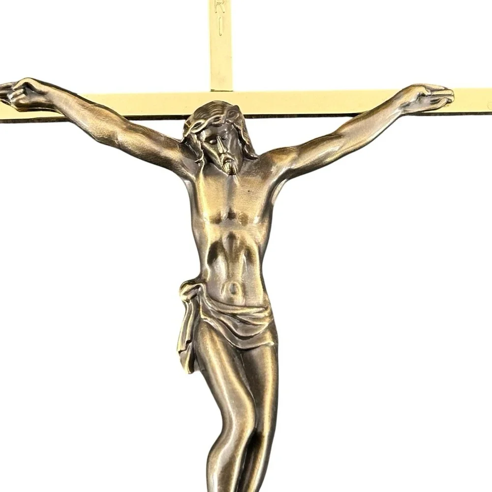 Vintage INRI Brass Hanging‎ Crucifix/Jesus on the Cross 10''